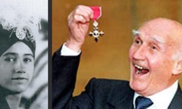 Johnny Hutch at 15 and receiving his MBE in 1994.
